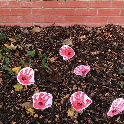 Painted hand prints on soil